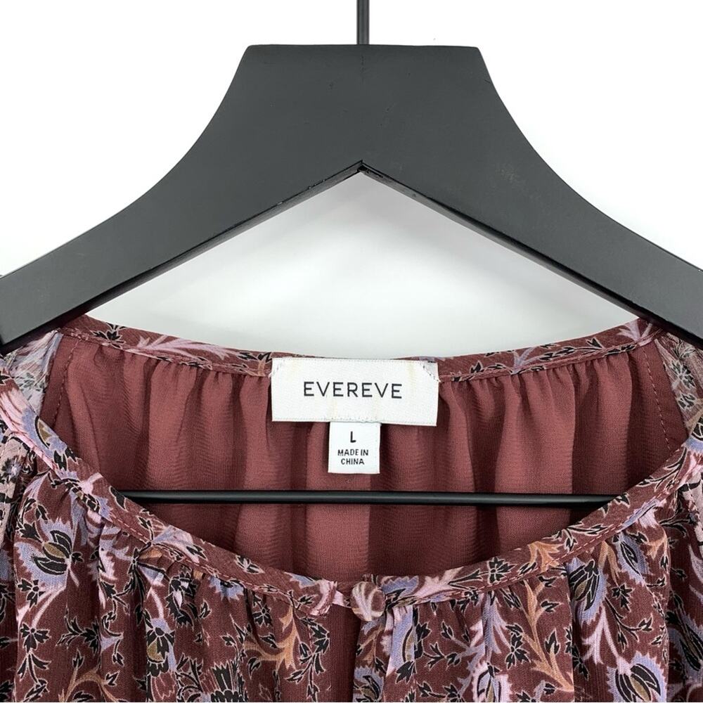 EVEREVE Cleo Floral Blouse Maroon Purple L - Picture 6 of 9